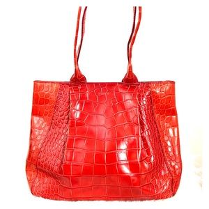 FURLA Embossed 11”x15” Crocodile Tote, Red